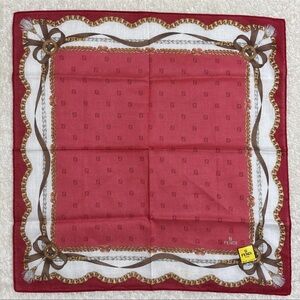 FENDI Cotton Scarf 17inch Chain Ribbon Logo Border Elegant